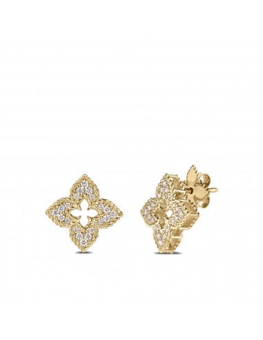 Roberto Coin 18K Yellow Gold Small Venetian Princess Pave Diamond Flower Stud Earrings Pour