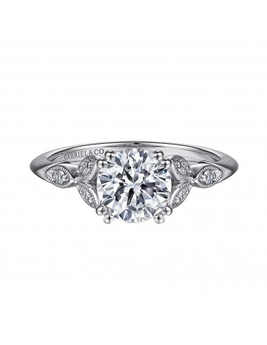 Gabriel "Celia" 14K White Gold Trio Milgrain Petal Victorian Style Engagement Ring Mounting vous aussi creer 