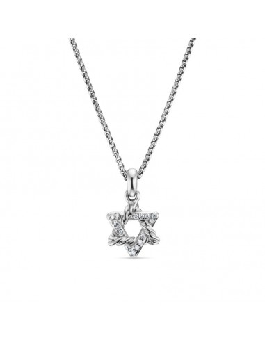 David Yurman Star of David Pendant Necklace in Sterling Silver with Diamonds, 9.6mm brillant des détails fins