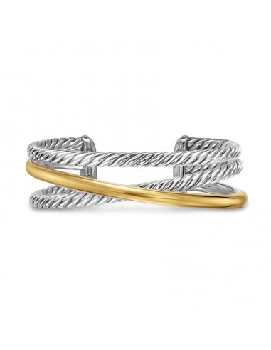 David Yurman Crossover Three Row Cuff Bracelet in Sterling Silver with 14K Yellow Gold, 20mm france