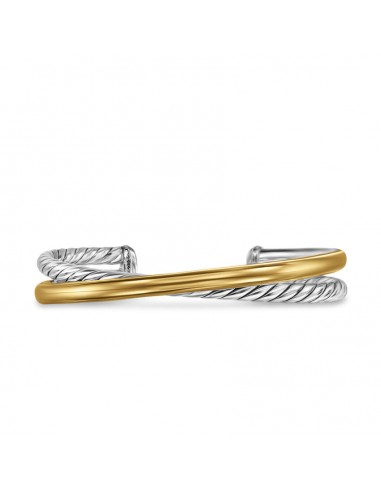 David Yurman Crossover Two Row Cuff Bracelet in Sterling Silver with 14K Yellow Gold, 11mm le des métaux précieux