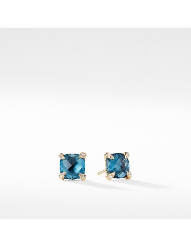 David Yurman Chatelaine 8MM Earrings with Hampton Blue Topaz in 18K Gold du meilleur 