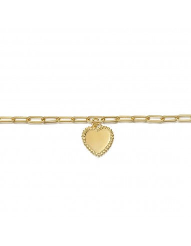 Gabriel 14K Yellow Plain Gold Paperclip Chain Bracelet with Personalized Bujukan Framed Heart Charm hantent personnes