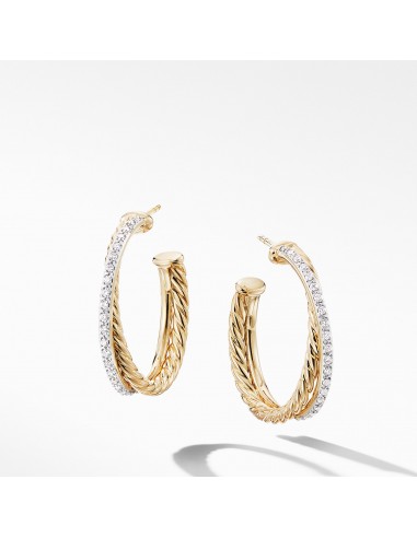 David Yurman Crossover Medium Hoop Earrings in 18K Yellow Gold with Diamonds rembourrage situé sous