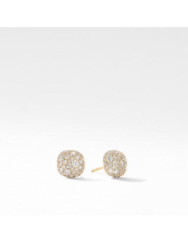 David Yurman Cushion Stud Earrings in 18K Yellow Gold with Pave Diamonds de pas cher