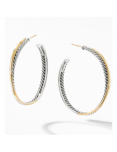 David Yurman Crossover XL Hoop Earrings with 18K Yellow Gold basket pas cher