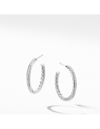 Small Hoop Earrings with Pave Diamonds 25MM Livraison rapide