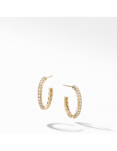 David Yurman Extra-Small Hoop Earrings in 18K Yellow Gold with Pave Diamonds Pour