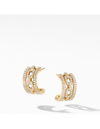 David Yurman Stax Chain Link and Pave Huggie Hoops in 18K Yellow Gold Véritable concentré