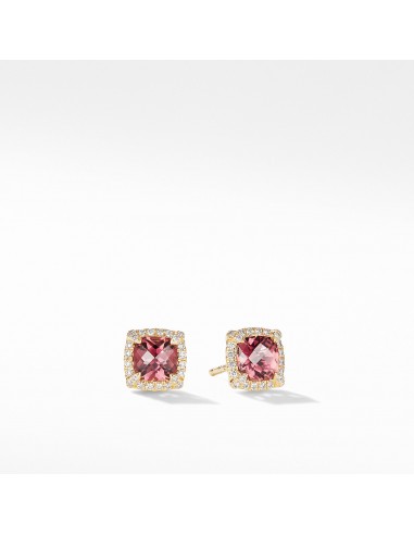 Pre-owned David Yurman Chatelaine Pave Bezel Stud Earrings in 18K Yellow Gold with Pink Tourmaline Jusqu'à 80% De Réduction