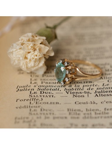 Bague fleur ancienne or rose et spinelle bleu Les magasins à Paris et en Île-de-France