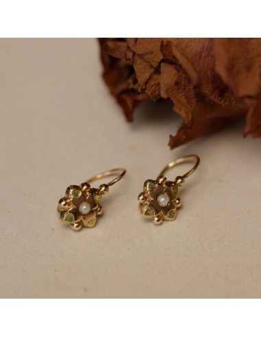 Boucles d'oreilles dormeuses anciennes petite fleur sur le site 