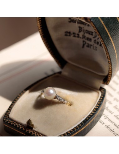 Bague solitaire ancien perle et diamants à prix réduit toute l'année