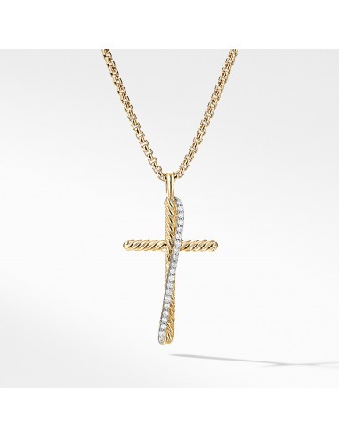 David Yurman Crossover Cross Necklace in 18K Yellow Gold with Pave Diamonds du meilleur 