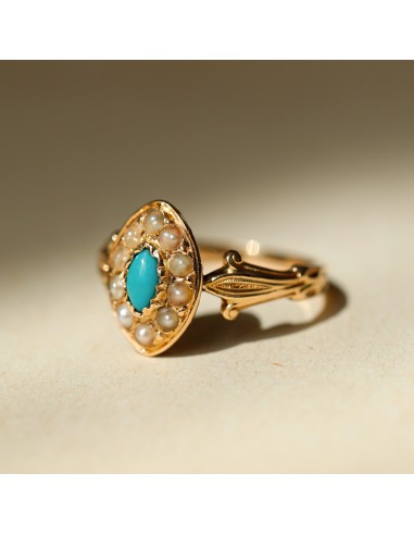 Bague navette turquoise et demie perles Livraison rapide